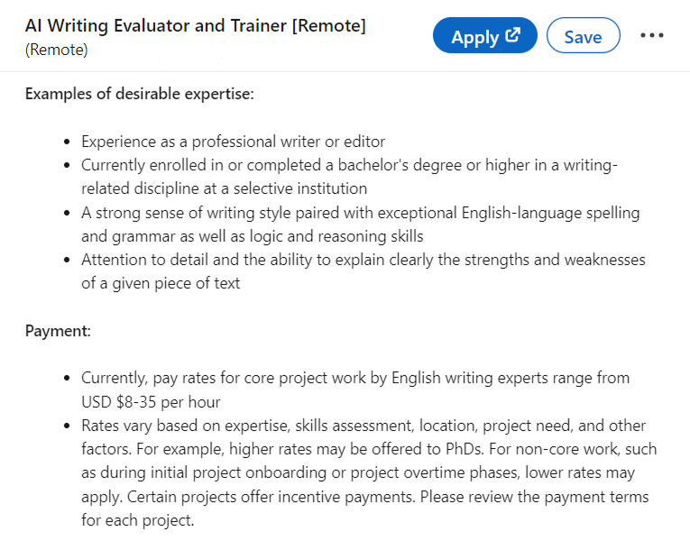 AI Writing Evaluator and Trainer job 