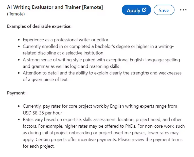 AI Writing Evaluator and Trainer job
