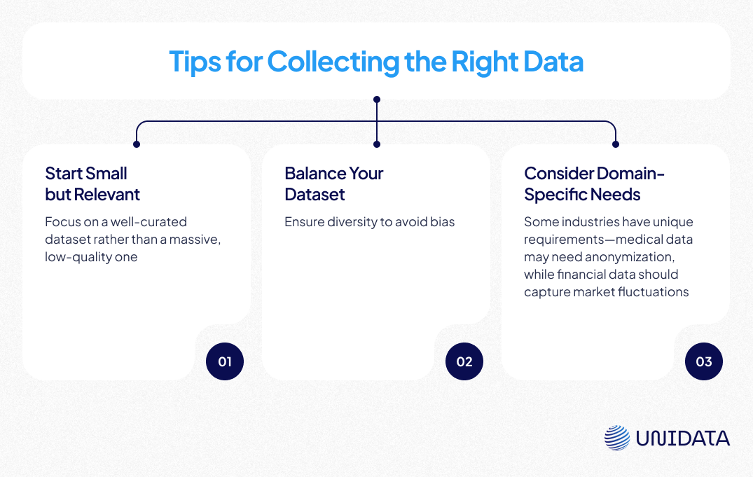 Diagram with th tips for collecting the right data