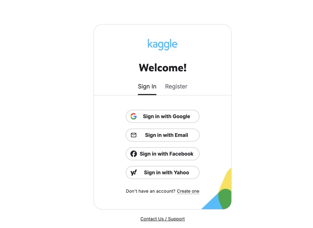 Screenshot of Kaggle sign-in page