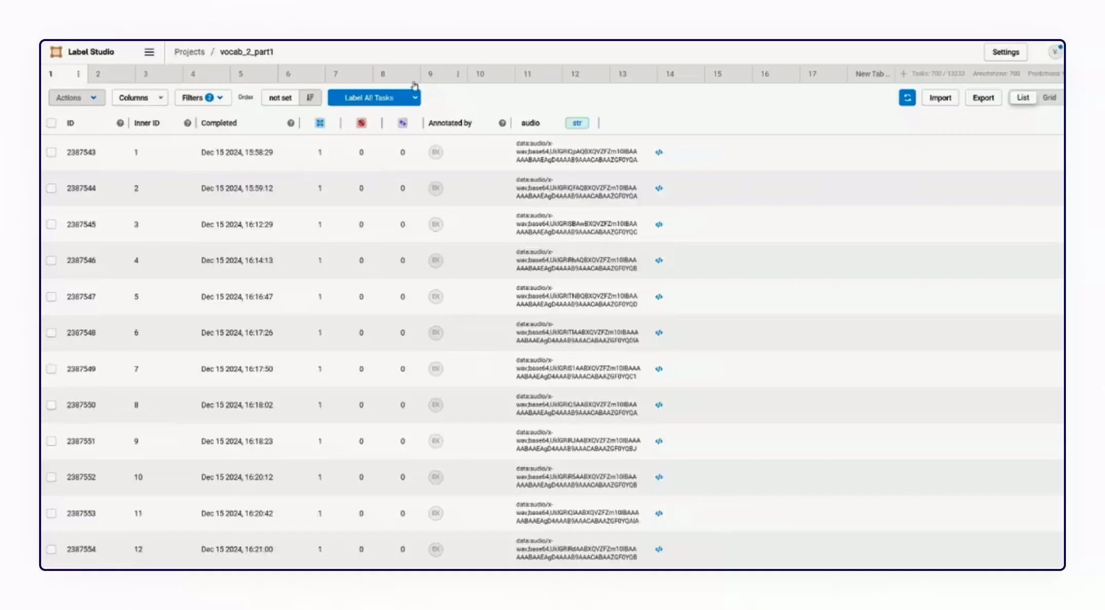 labelstudio for transcription