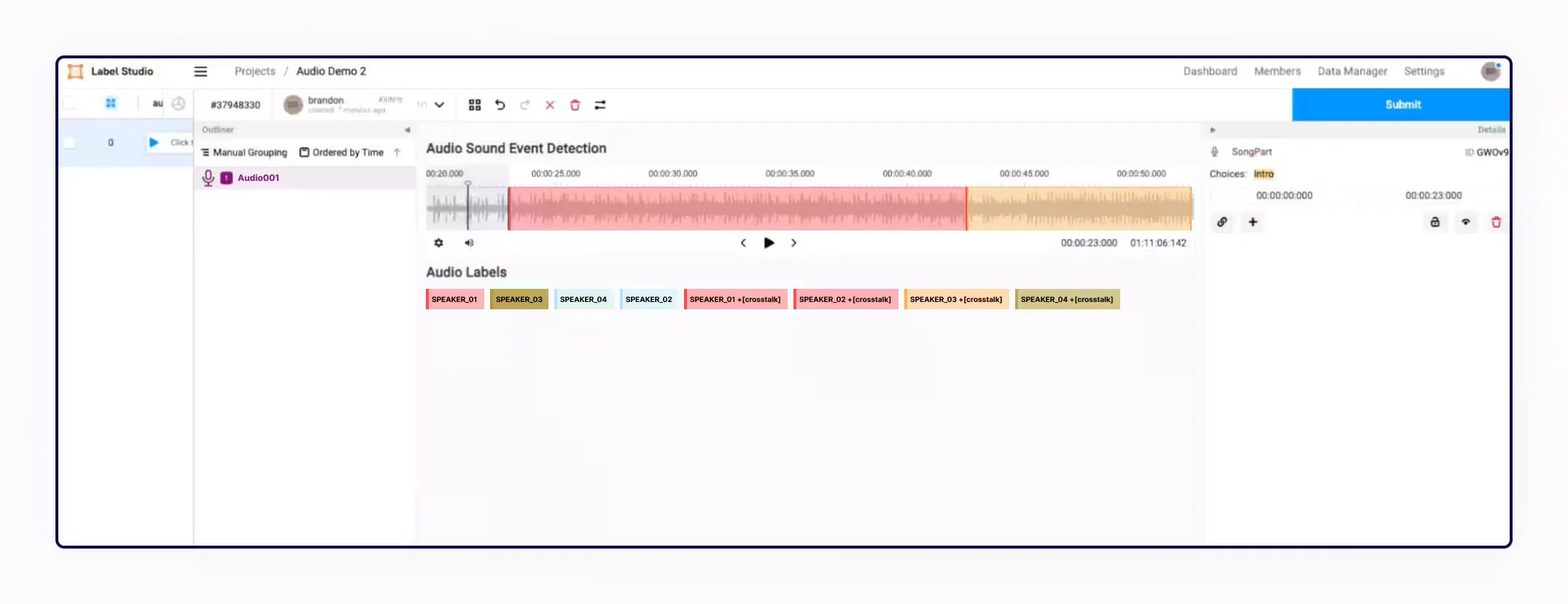 Labelstudio transcribing audio