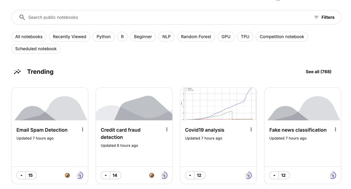 Screenshot of Kaggle features window