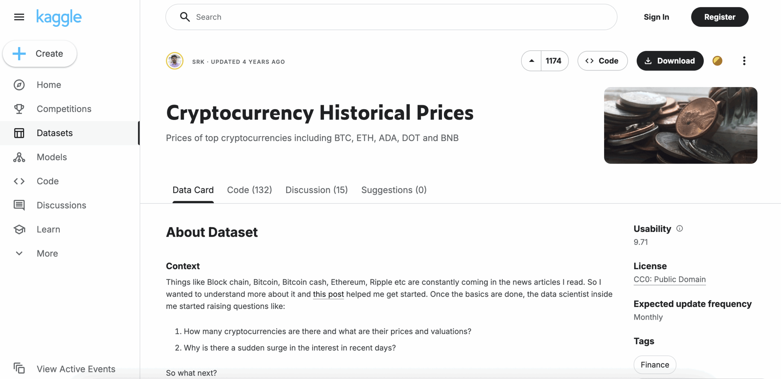 Cryptocurrency Historical Prices dataset
