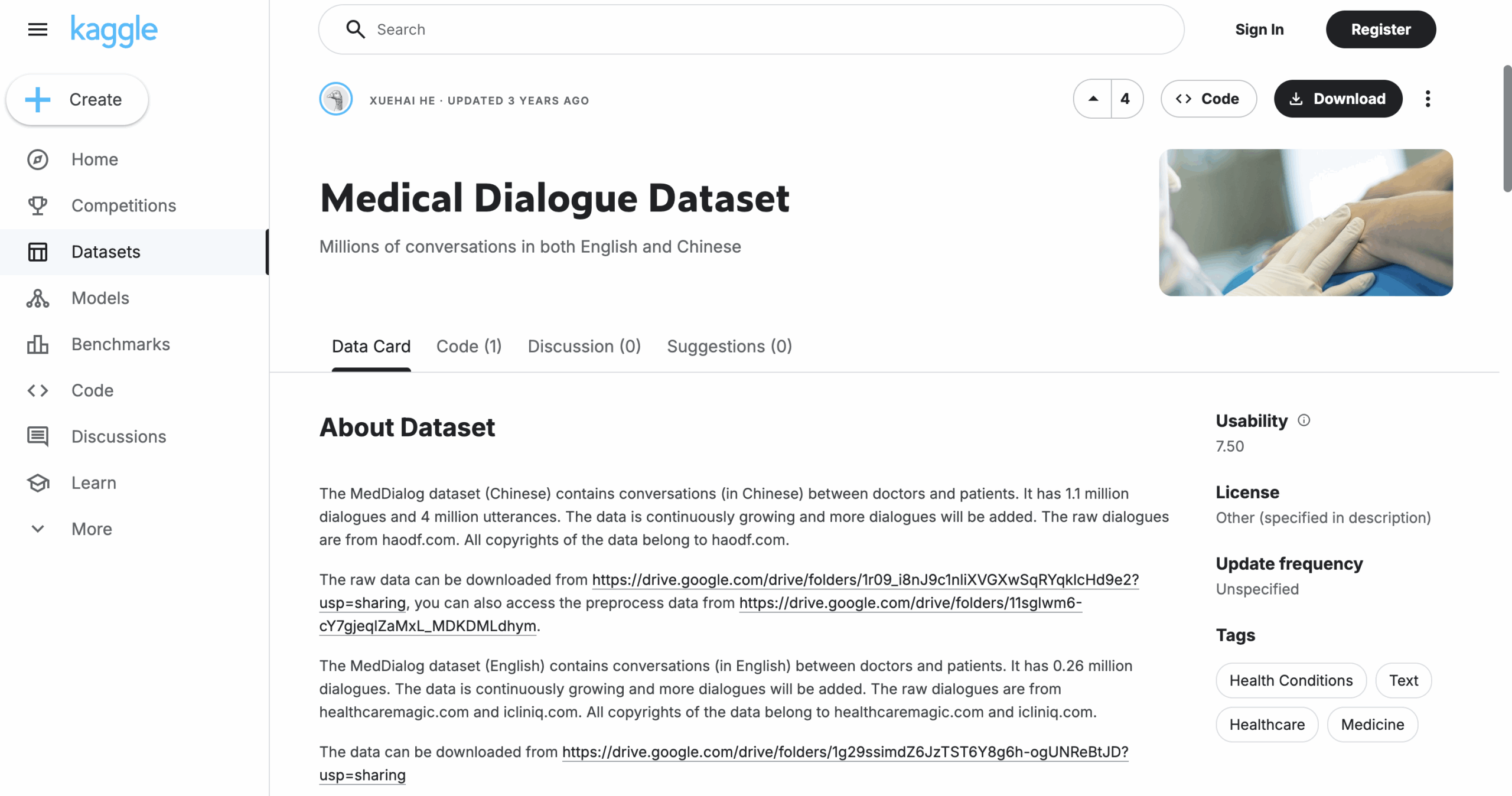 MedDialog (EN) dataset