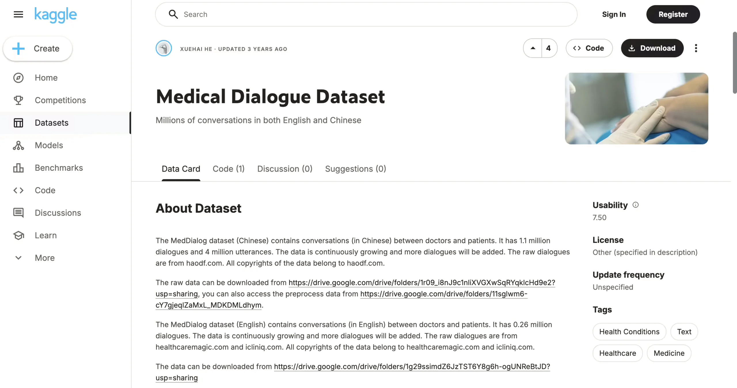 MedDialog (EN) dataset