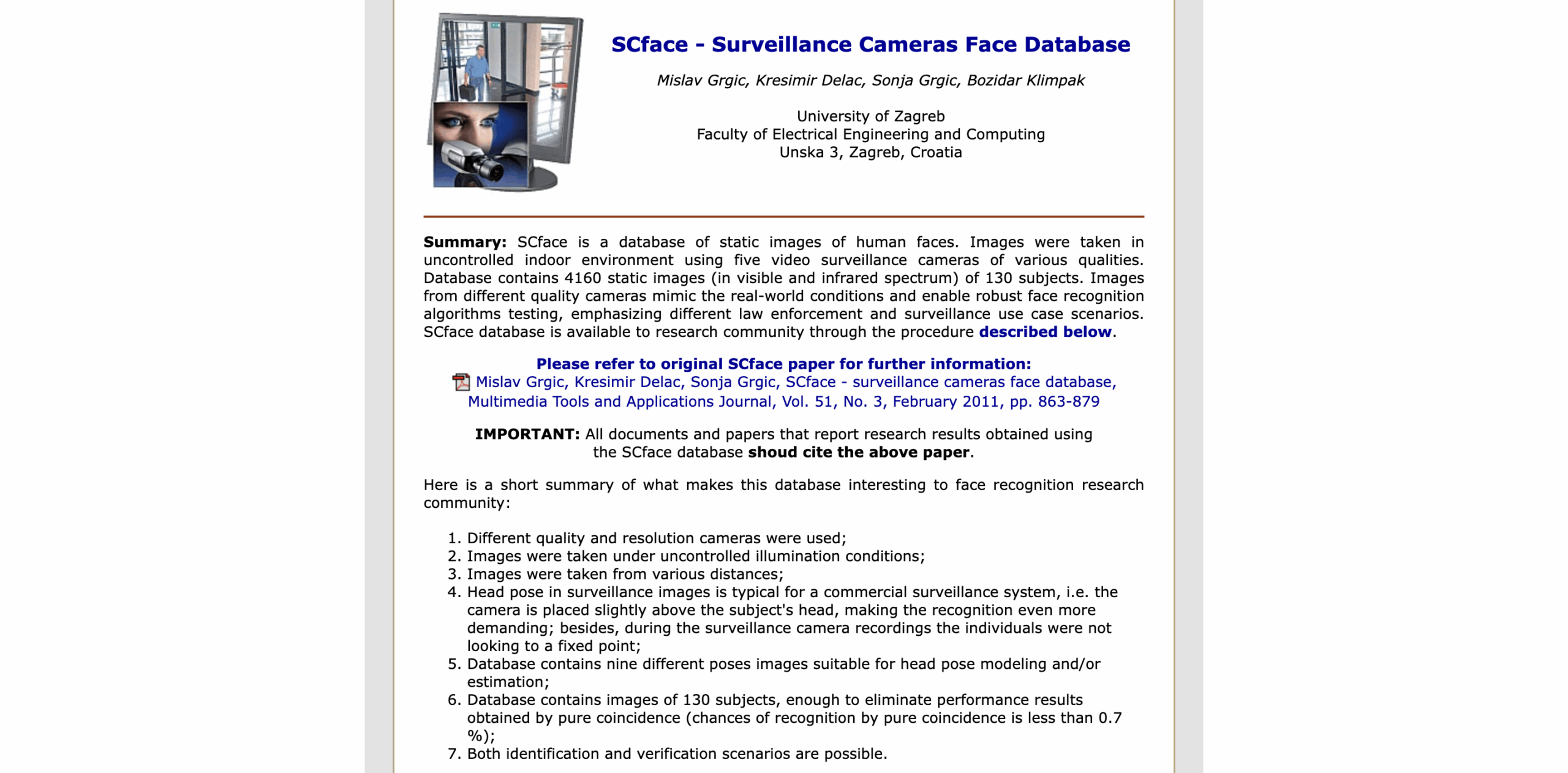 Surveillance cameras face dataset