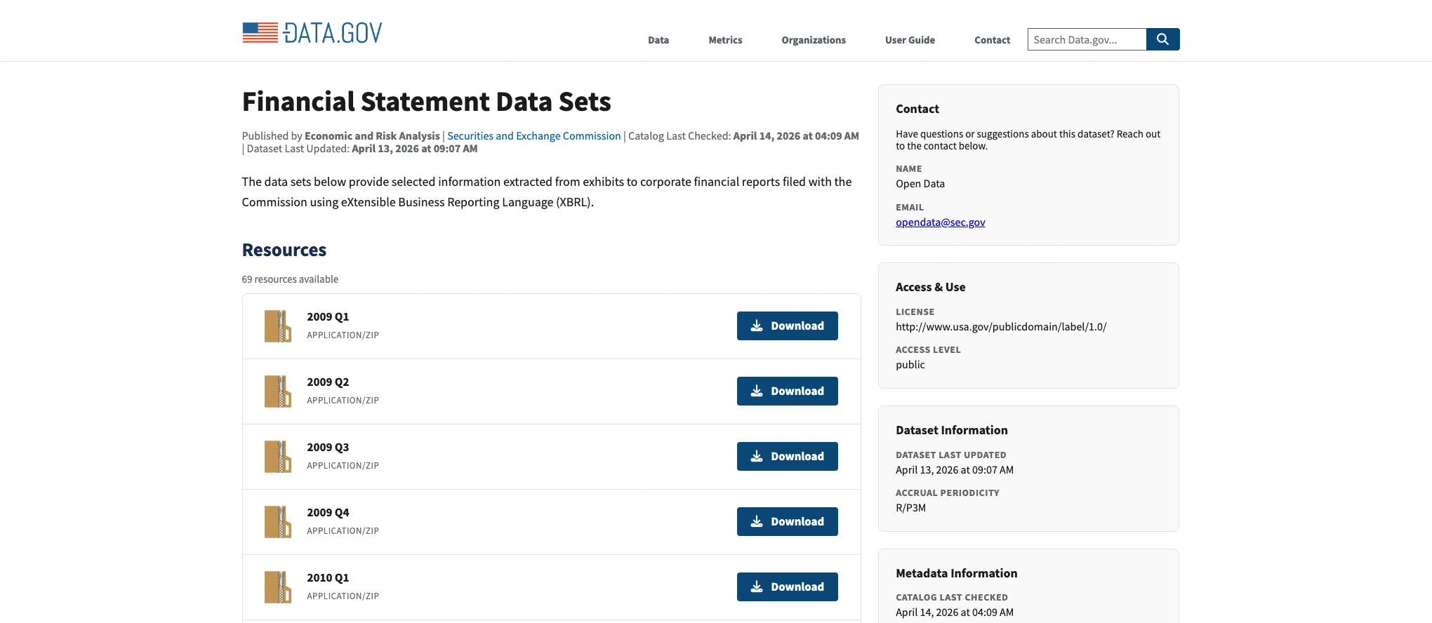 Financial Statement Data Sets (SEC XBRL)
