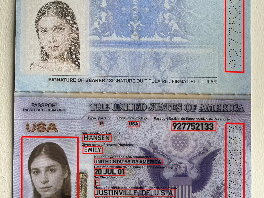 Synthetic Printed USA Passports Dataset