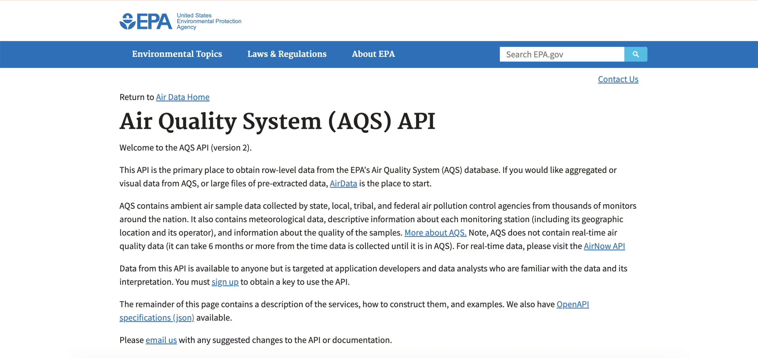 EPA Air Quality System (AQS)  