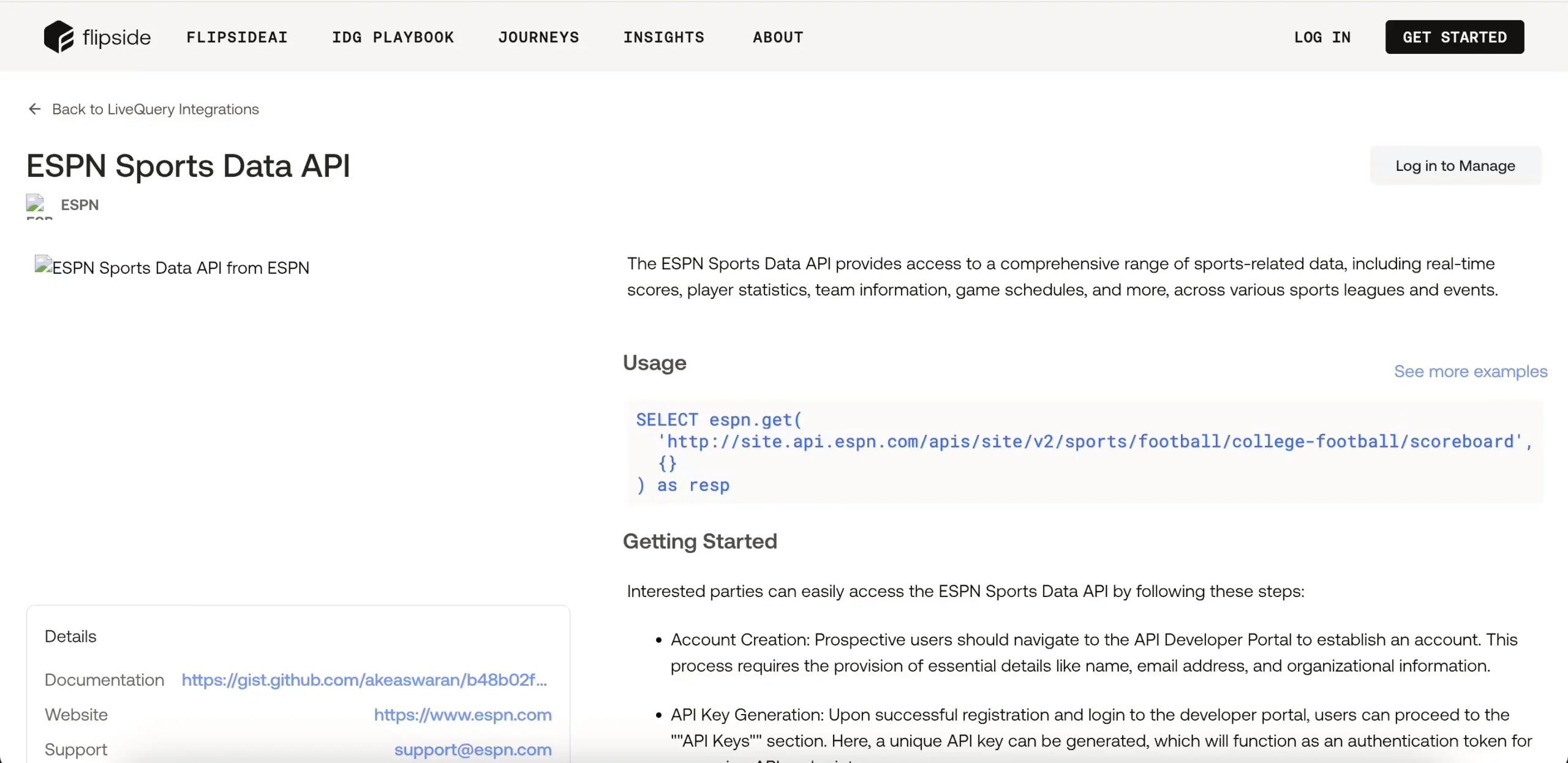 ESPN Sports Data via Flipside LiveQuery 