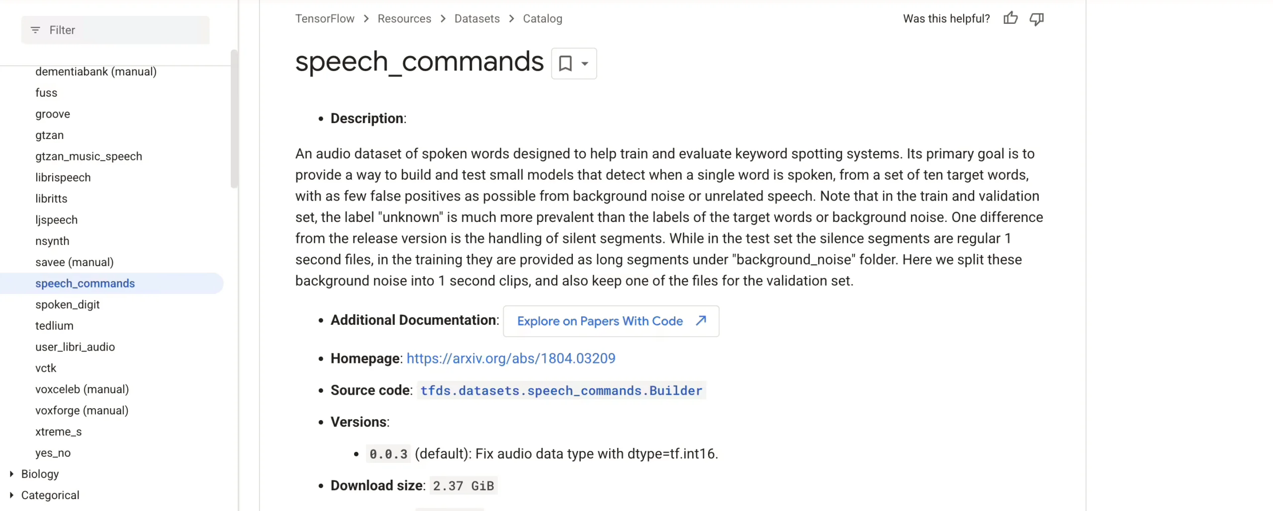 Google Speech Commands
