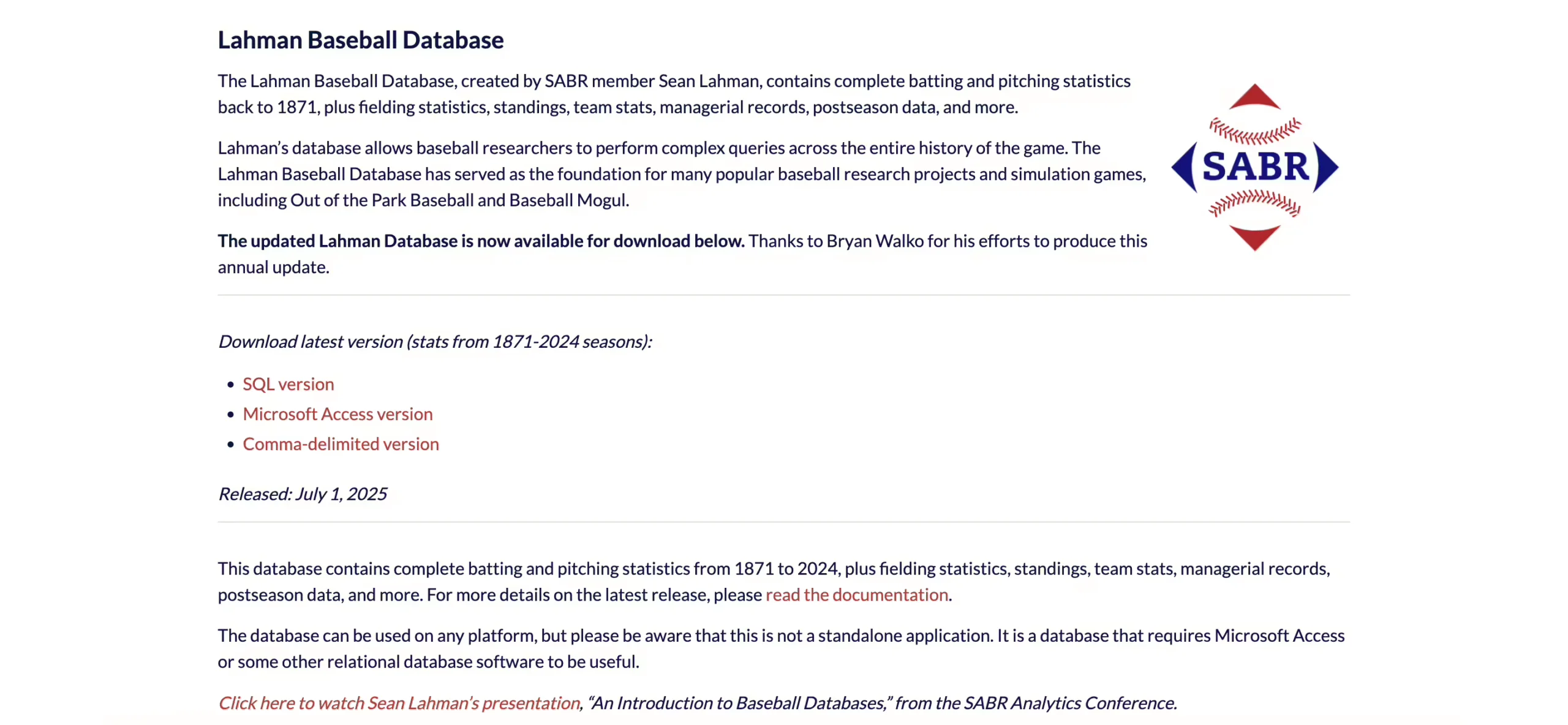 Lahman Baseball Database