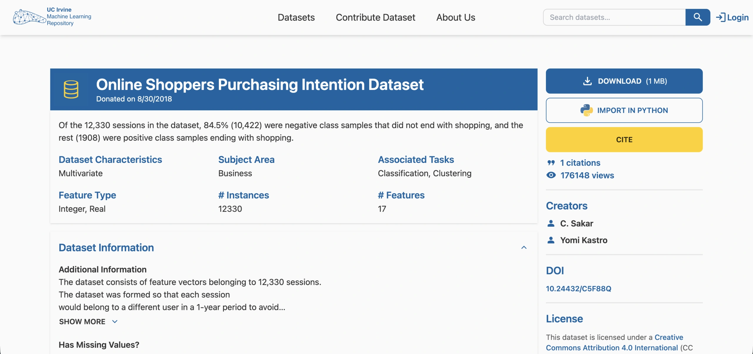 UCI Online Shoppers Purchasing Intention